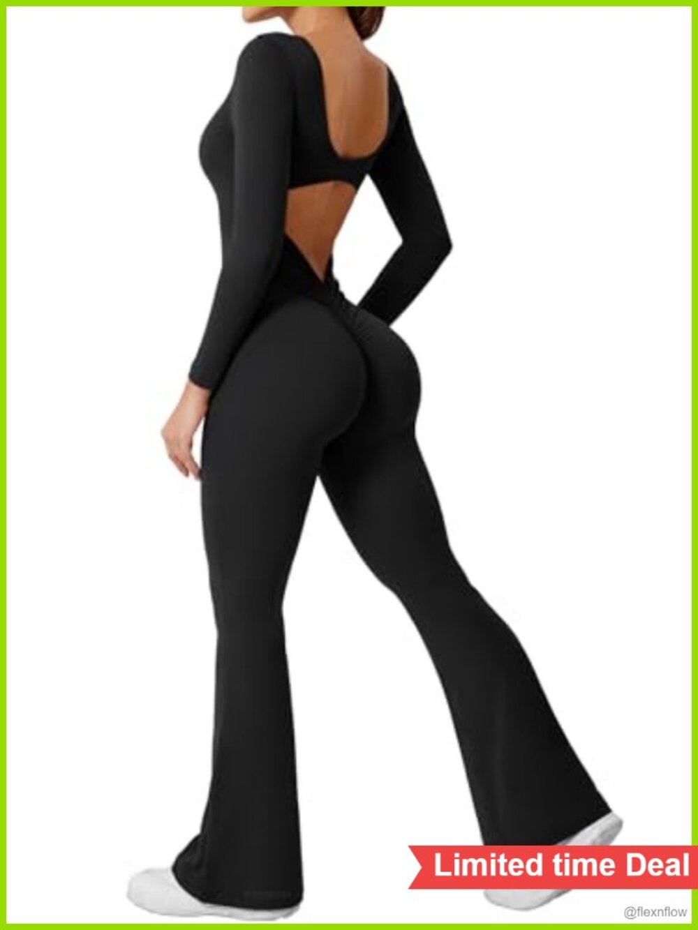 YEOREO Wide Leg Jumpsuit Long Sleeve Backless V Back Romper One Piece